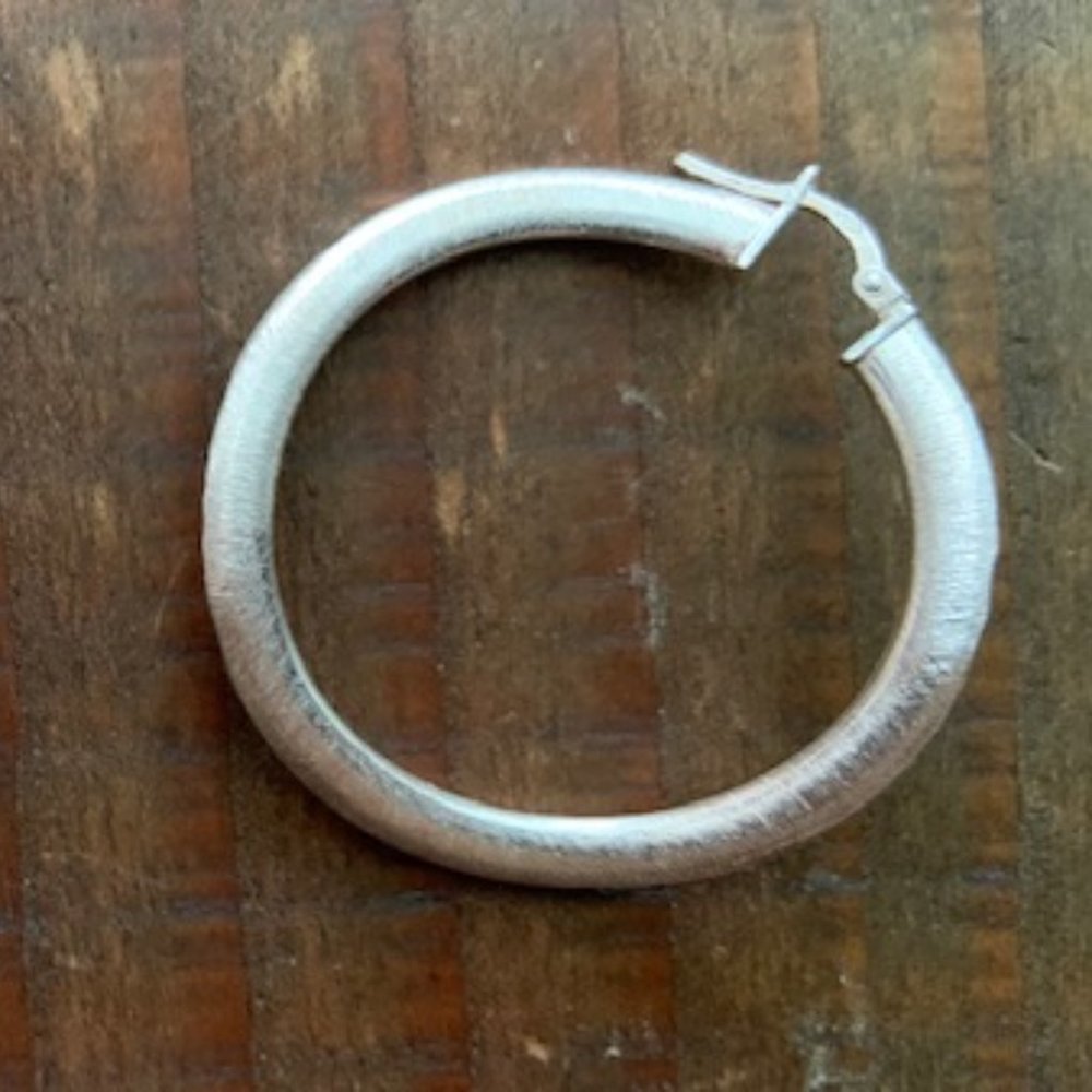 Brushed Satin Sterling Silver Hoop Earrings - Picture 9 of 12